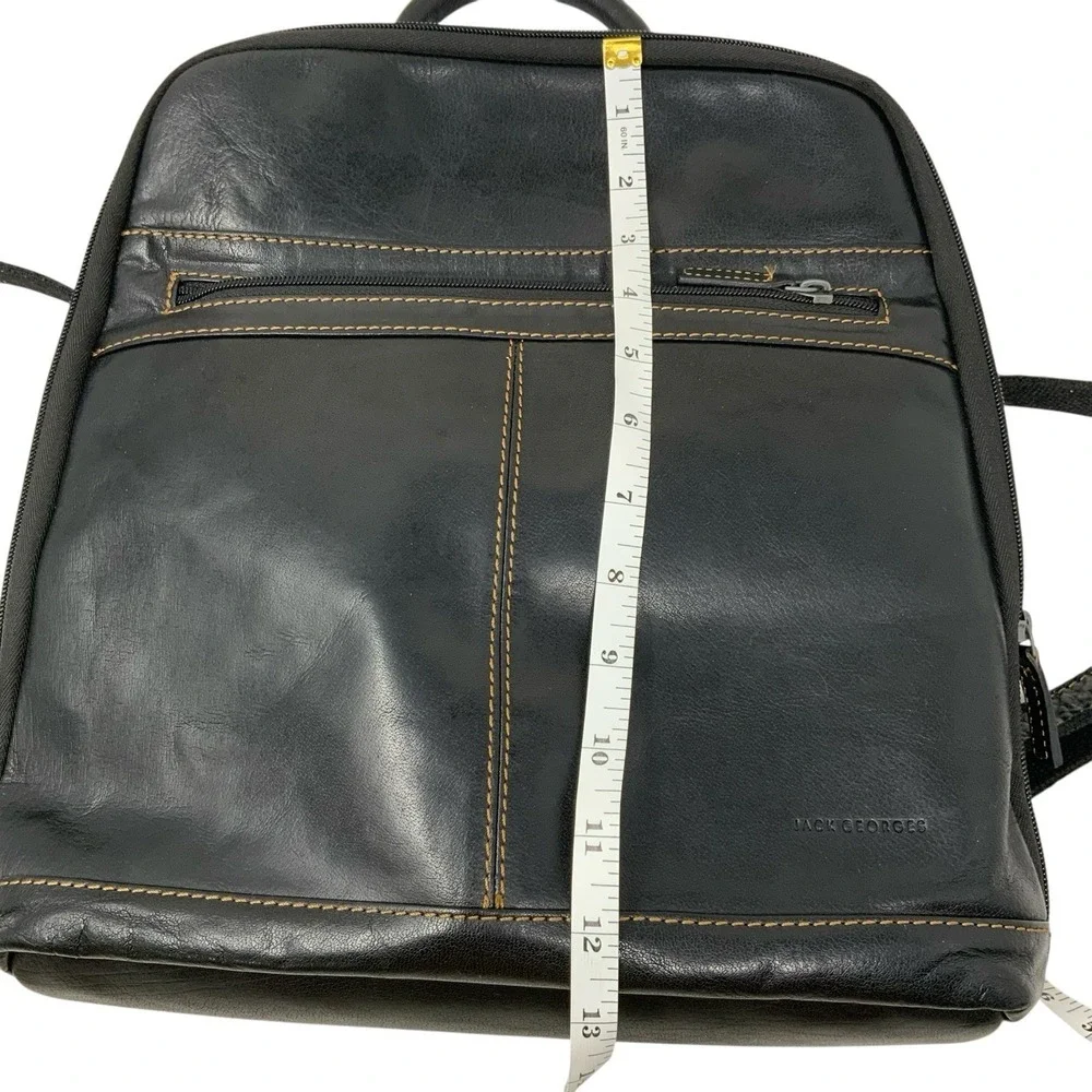 Jack Georges Voyager Black Leather Backpack Handbag Contrast Stitch Organize